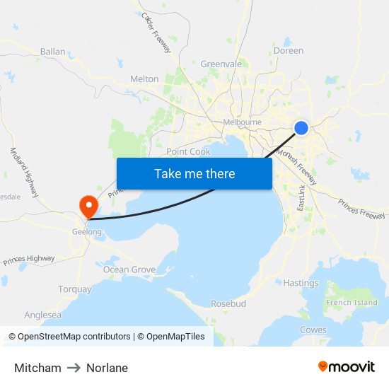 Mitcham to Norlane map