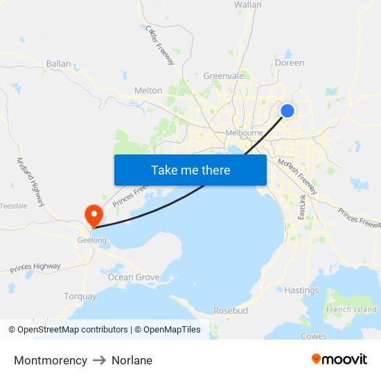 Montmorency to Norlane map