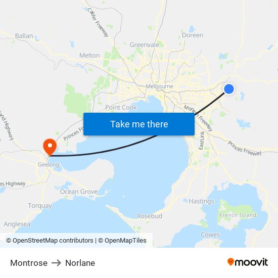 Montrose to Norlane map