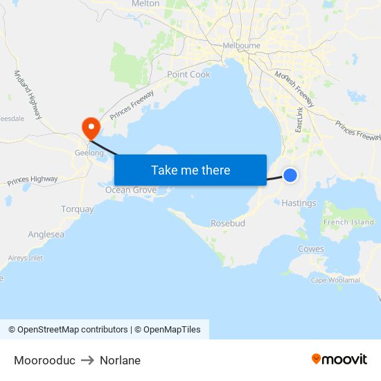 Moorooduc to Norlane map