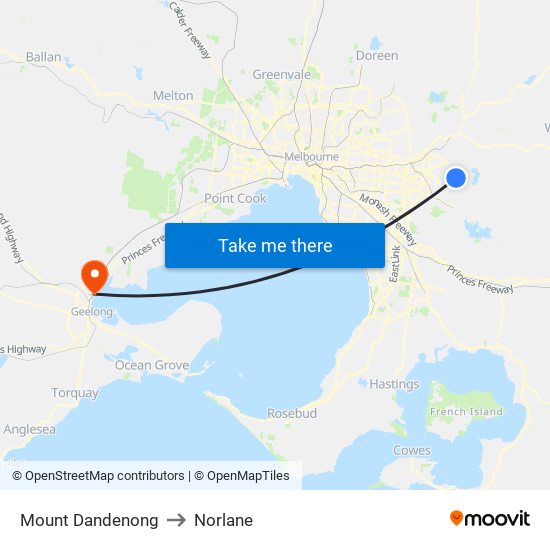 Mount Dandenong to Norlane map