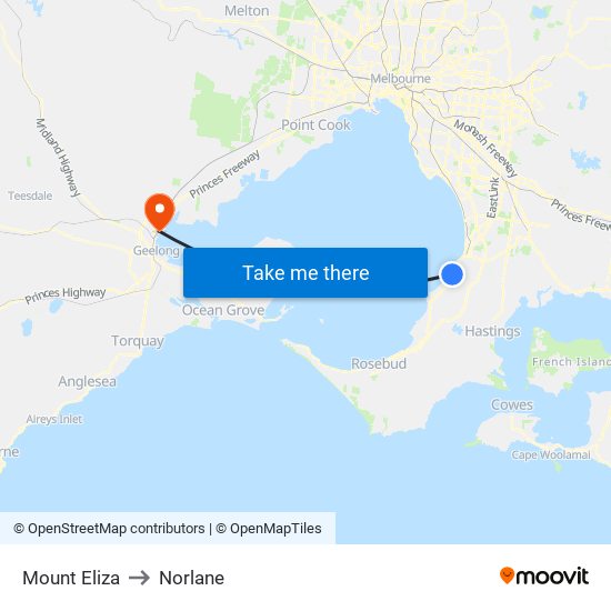 Mount Eliza to Norlane map