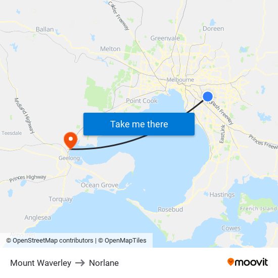 Mount Waverley to Norlane map