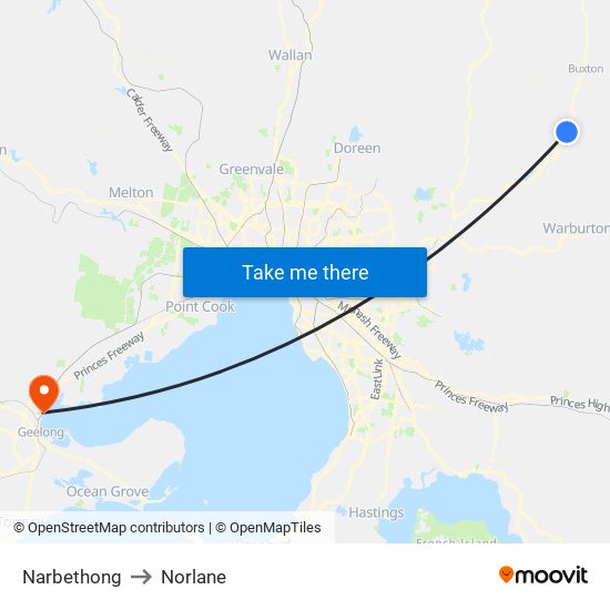 Narbethong to Norlane map