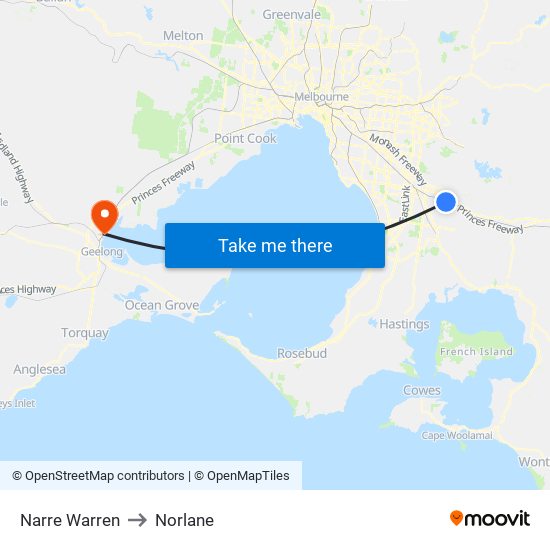 Narre Warren to Norlane map