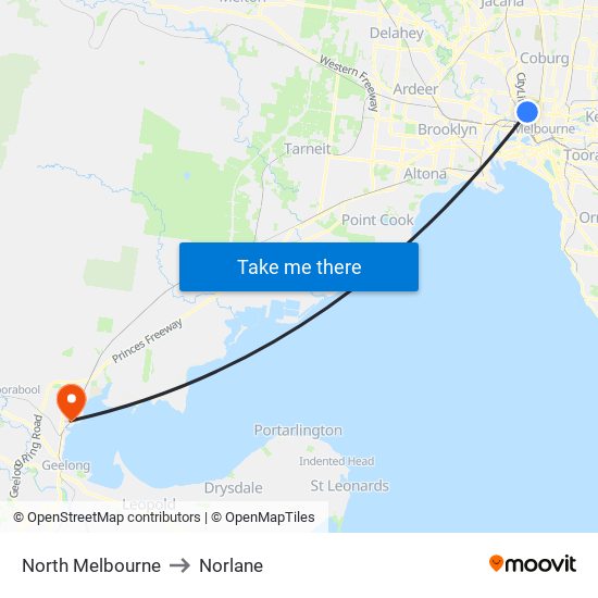 North Melbourne to Norlane map