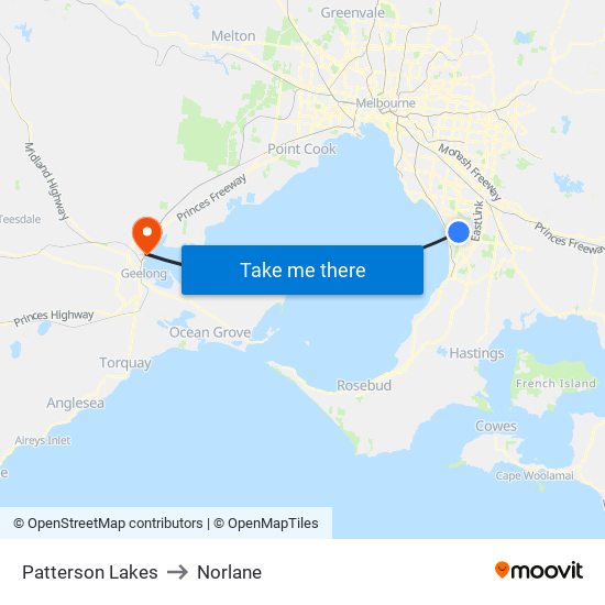 Patterson Lakes to Norlane map