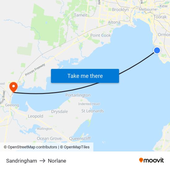 Sandringham to Norlane map