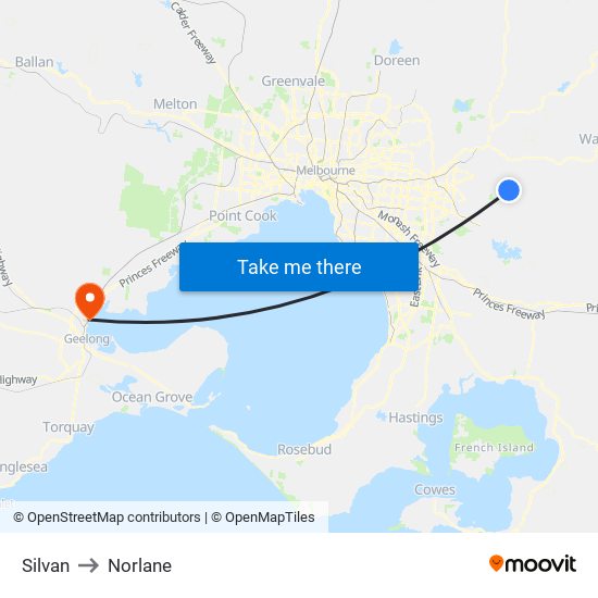 Silvan to Norlane map