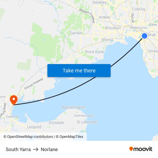 South Yarra to Norlane map