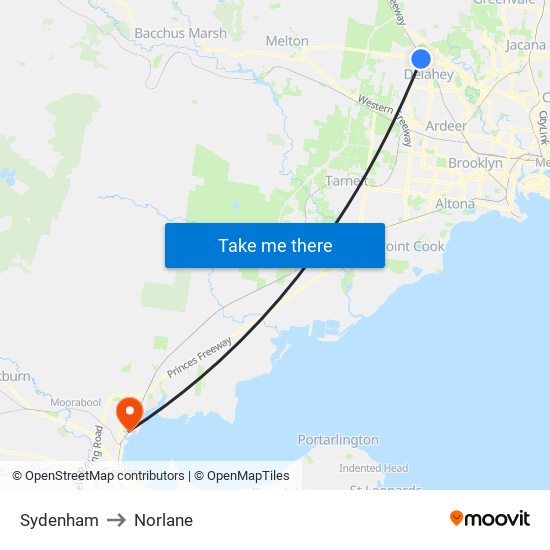 Sydenham to Norlane map