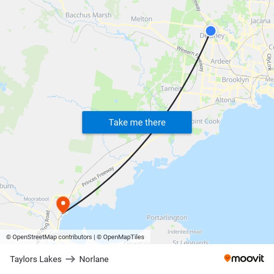 Taylors Lakes to Norlane map