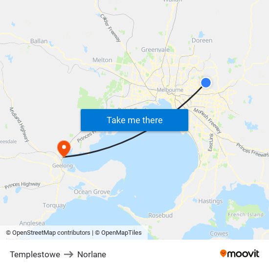 Templestowe to Norlane map