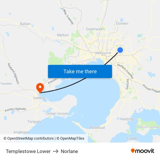 Templestowe Lower to Norlane map