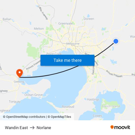 Wandin East to Norlane map