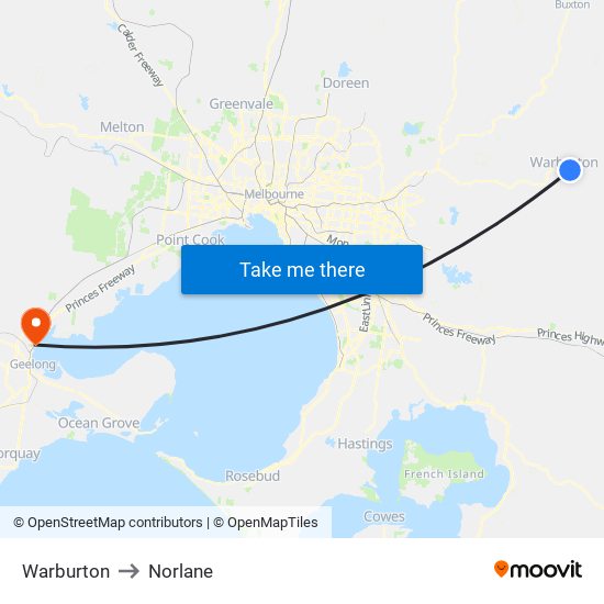 Warburton to Norlane map