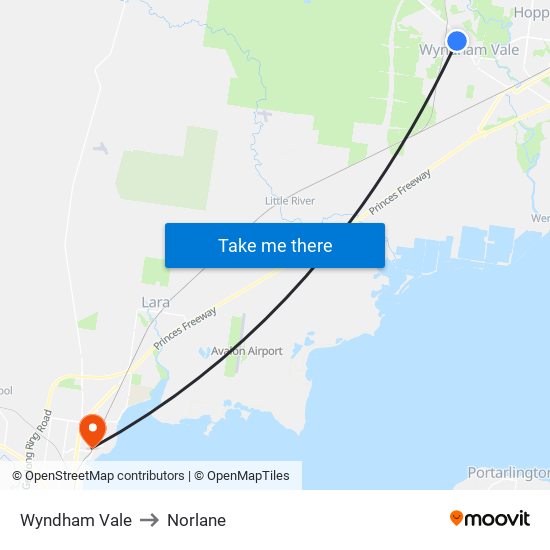 Wyndham Vale to Norlane map