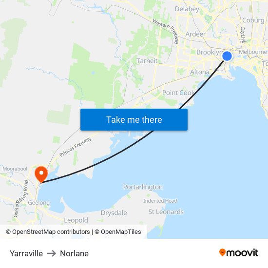 Yarraville to Norlane map