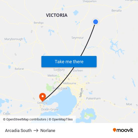 Arcadia South to Norlane map