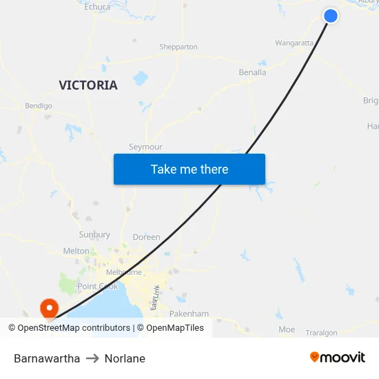 Barnawartha to Norlane map