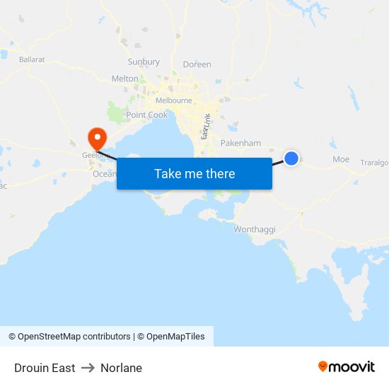 Drouin East to Norlane map
