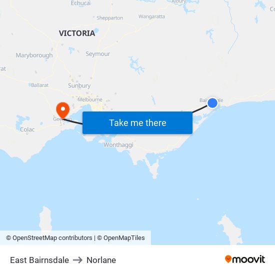 East Bairnsdale to Norlane map