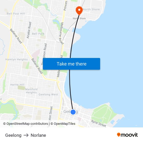 Geelong to Norlane map