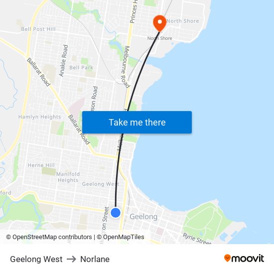 Geelong West to Norlane map