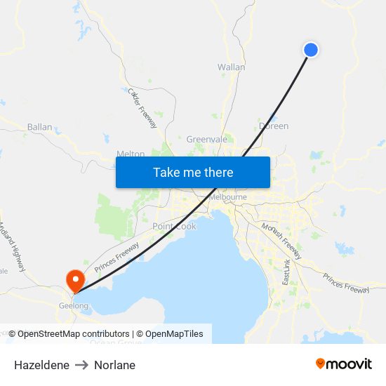 Hazeldene to Norlane map