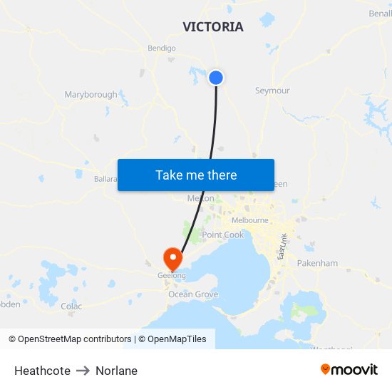 Heathcote to Norlane map