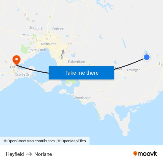 Heyfield to Norlane map