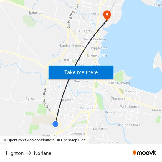 Highton to Norlane map