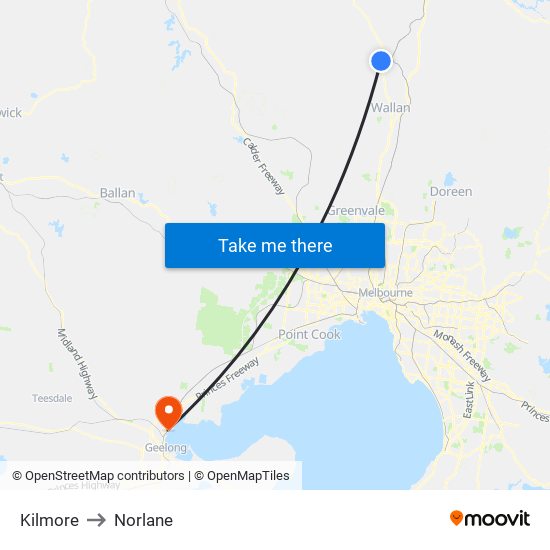 Kilmore to Norlane map