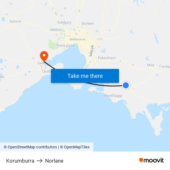 Korumburra to Norlane map