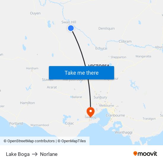 Lake Boga to Norlane map