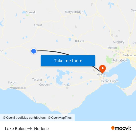 Lake Bolac to Norlane map