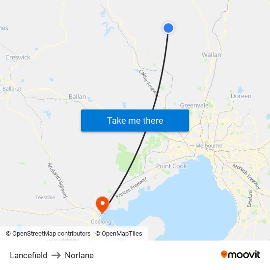 Lancefield to Norlane map