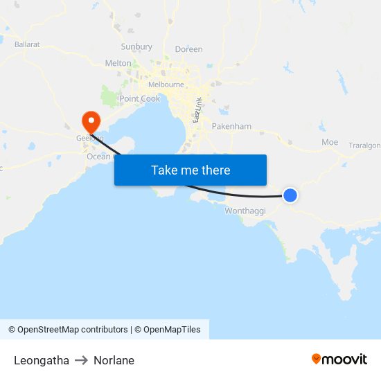 Leongatha to Norlane map