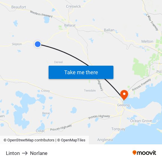 Linton to Norlane map