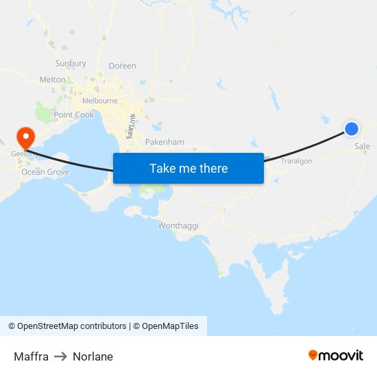 Maffra to Norlane map