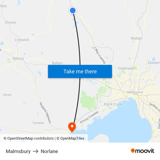 Malmsbury to Norlane map