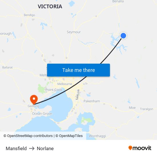 Mansfield to Norlane map