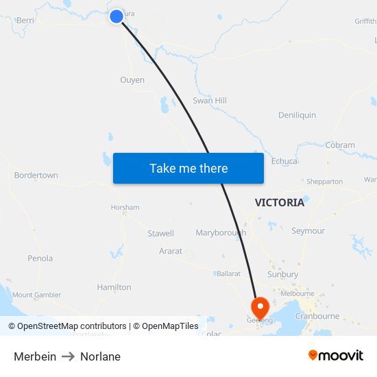 Merbein to Norlane map