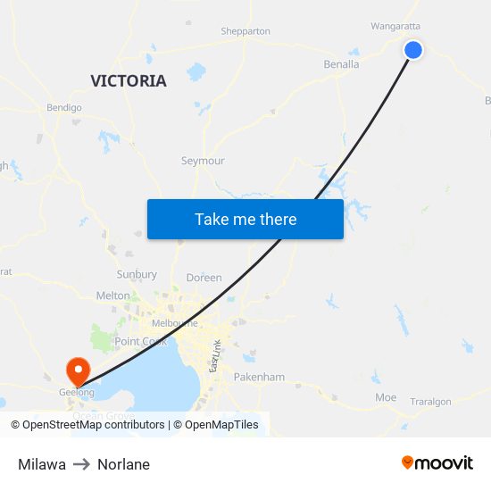 Milawa to Norlane map