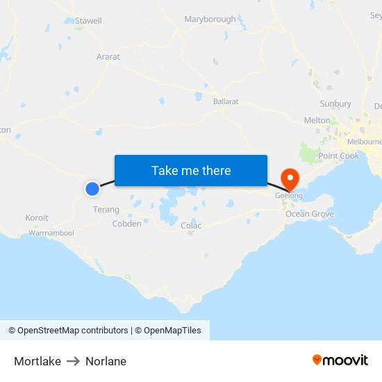 Mortlake to Norlane map