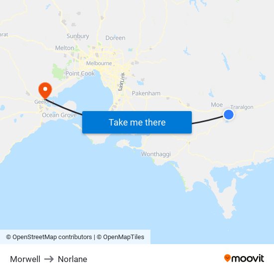 Morwell to Norlane map