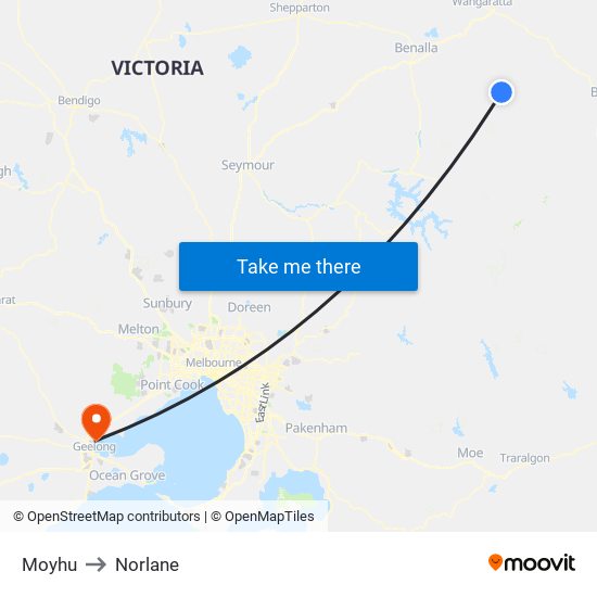 Moyhu to Norlane map