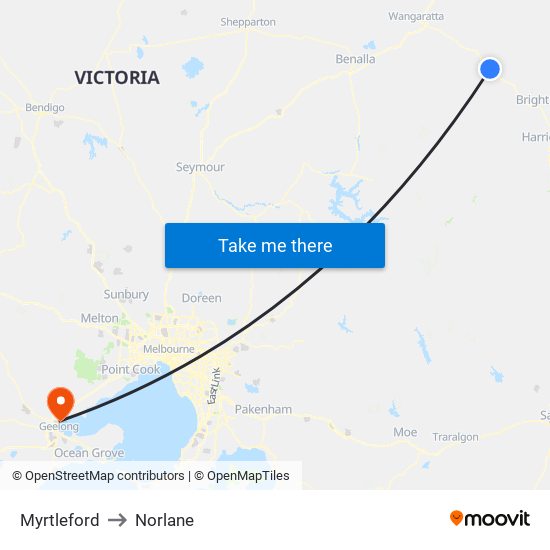 Myrtleford to Norlane map