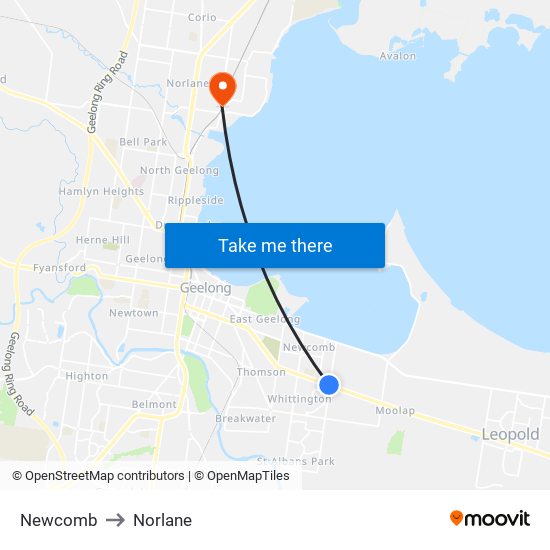 Newcomb to Norlane map