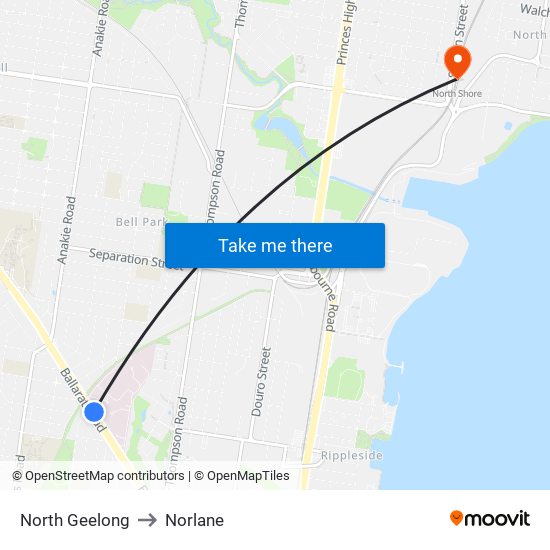 North Geelong to Norlane map